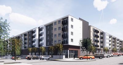 exterior building rendering l Farm by Vintage Apartments